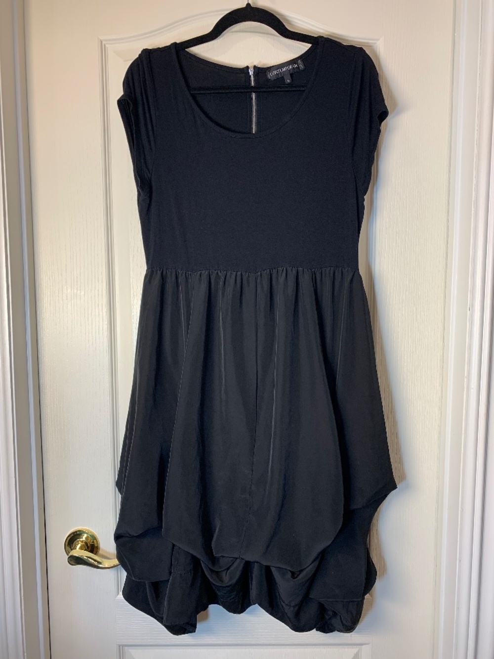 Contemporaine Simons Black Mixed Media Artistic Bubble Hem Midi Dress Size L